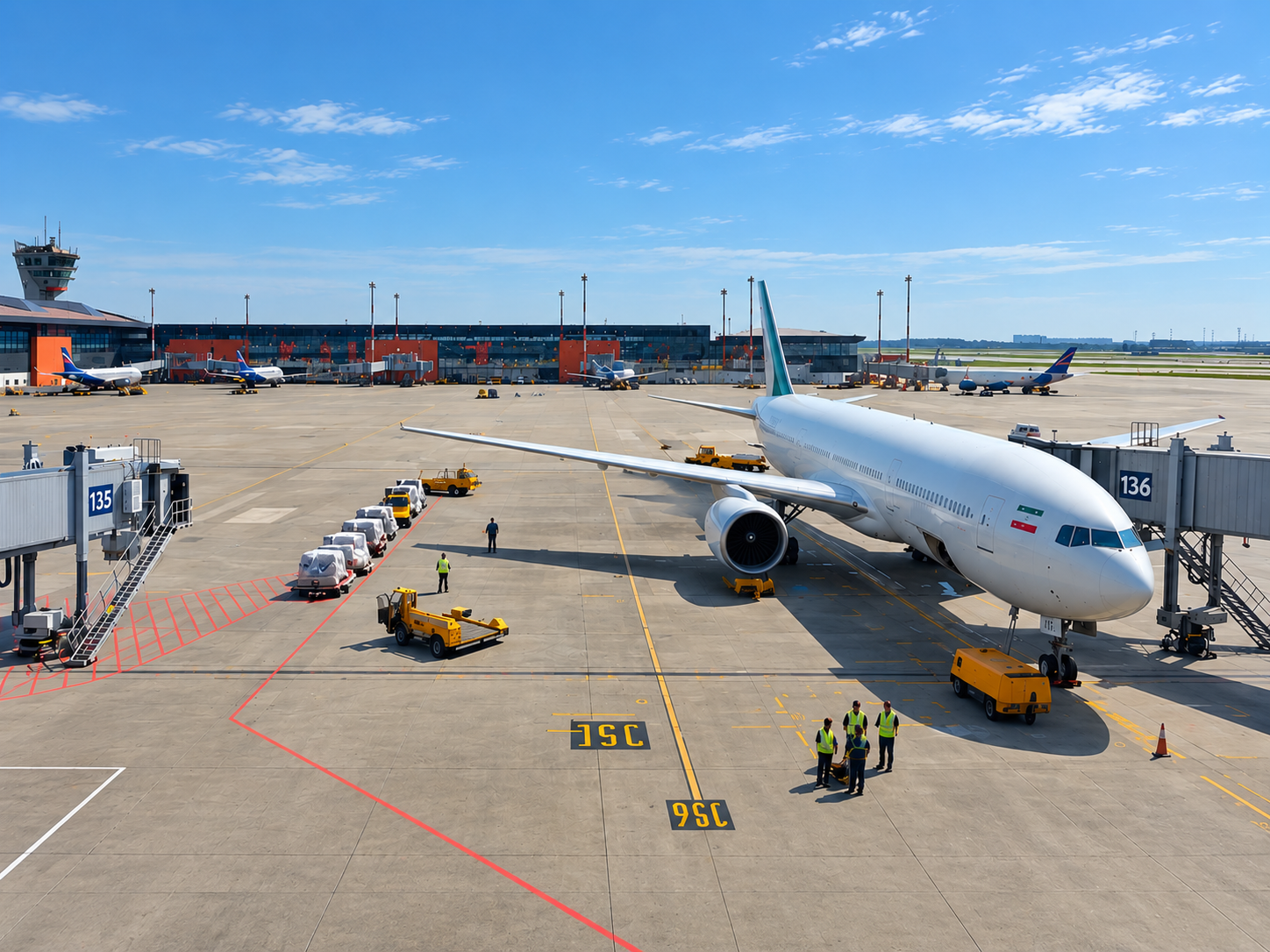 Daytime airport apron and cargo aircraft operations