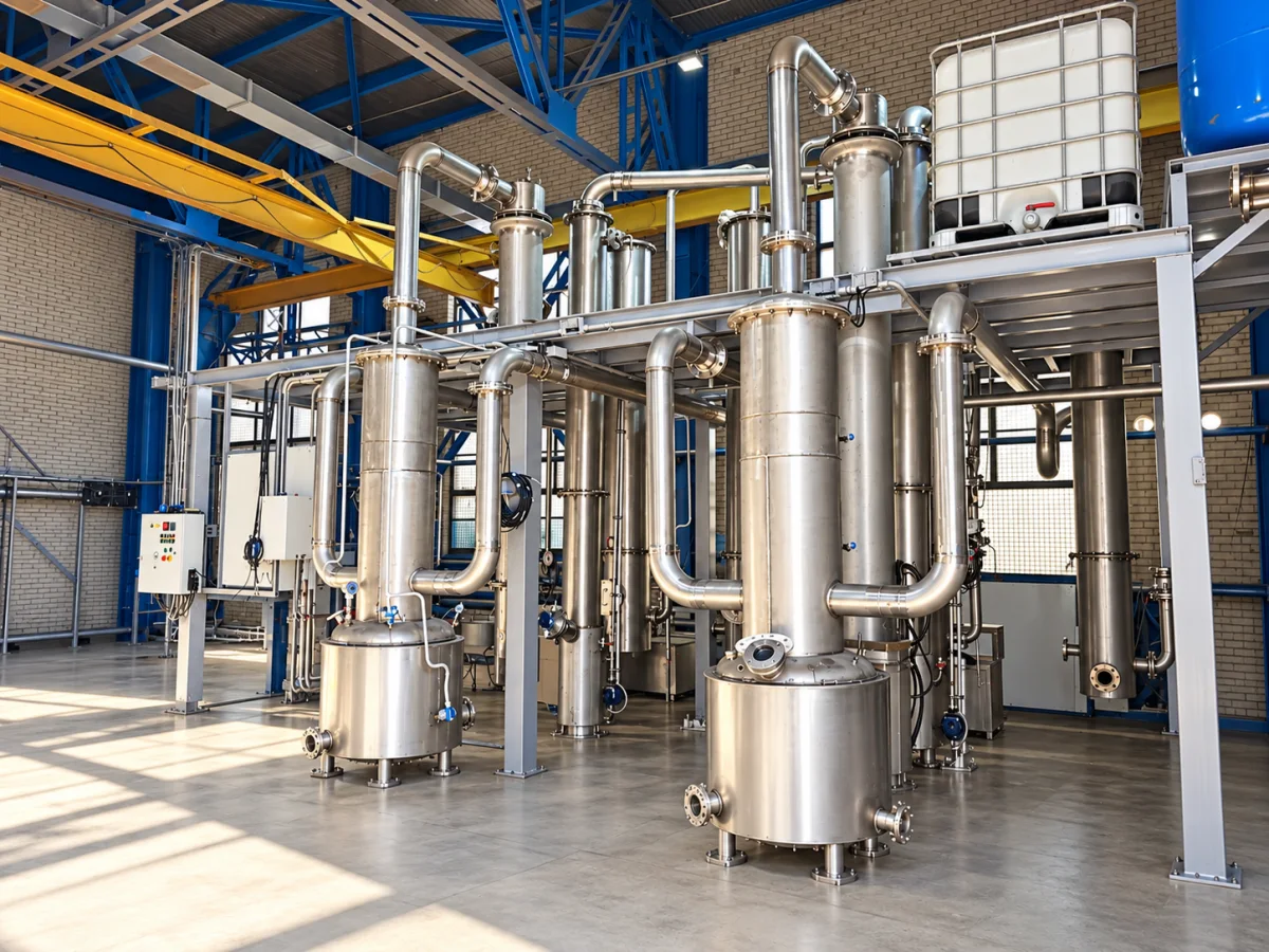 N₂O production plant with stainless-steel vessels and interconnected process piping