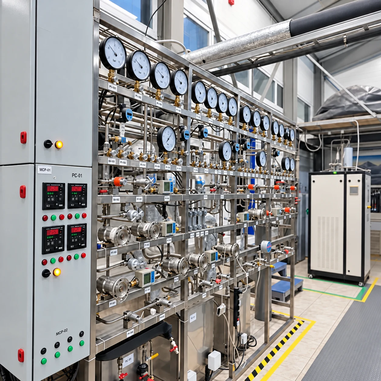 Process instrumentation and pressure-control equipment in a neon production setting