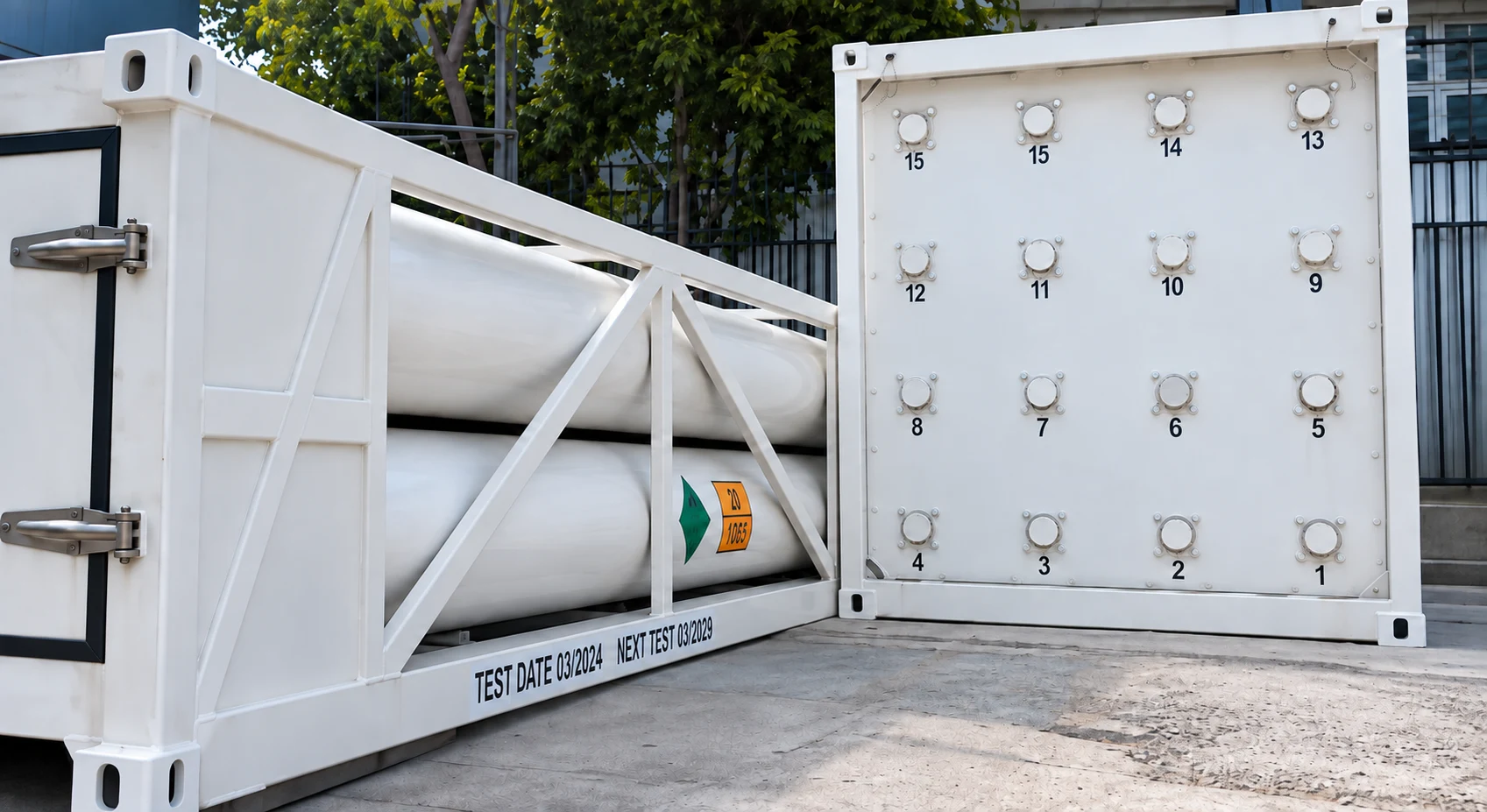 Two high-pressure neon tube modules with a numbered manifold panel