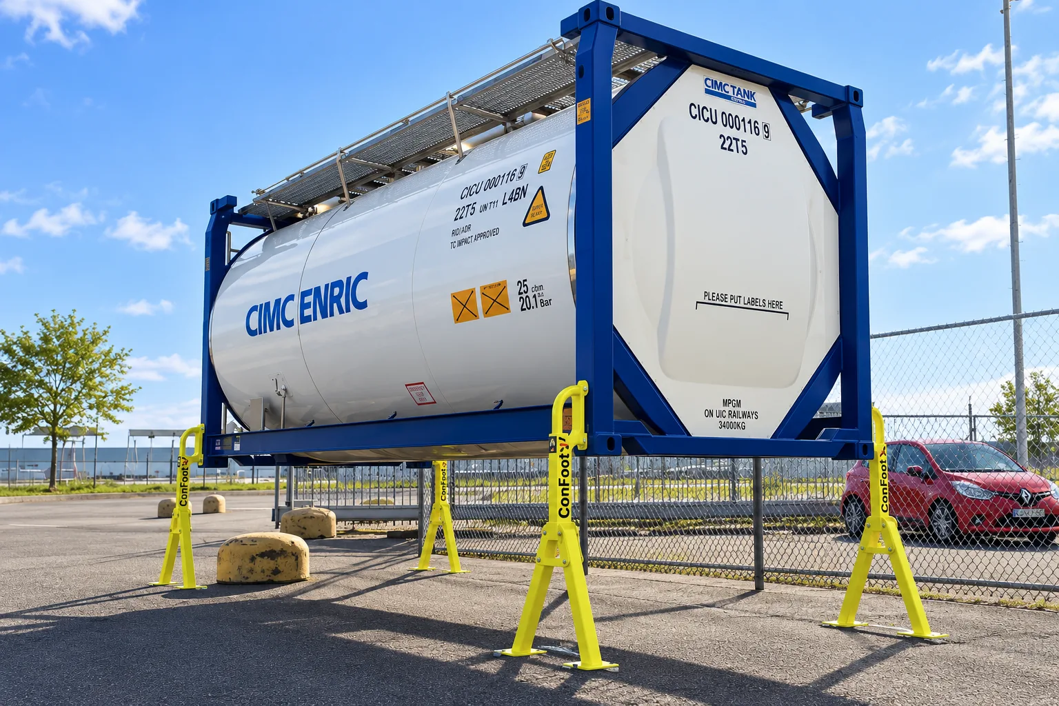 Cryogenic ISO tank container at an industrial facility