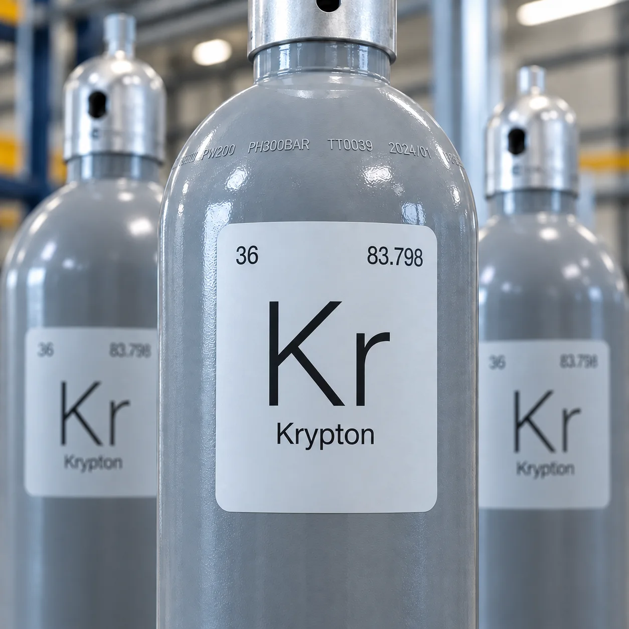 Illustrative grey cylinder labelled Kr for krypton