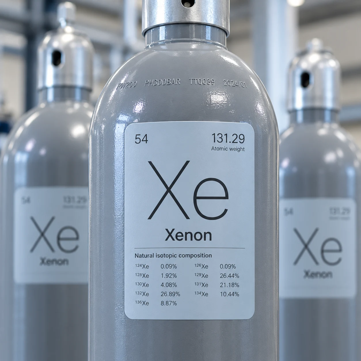 Illustrative xenon cylinder with natural isotope composition label