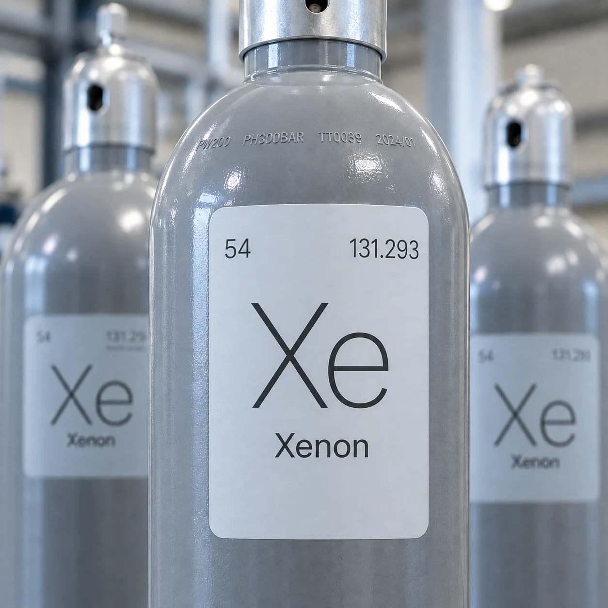 Illustrative grey cylinder labelled Xe for xenon