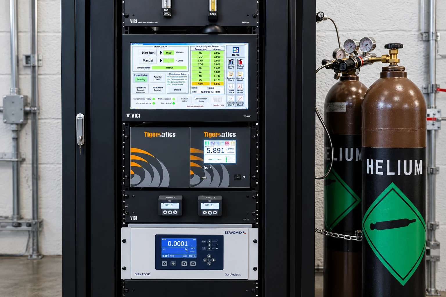 Gas analysis instruments and cylinders in a controlled quality area